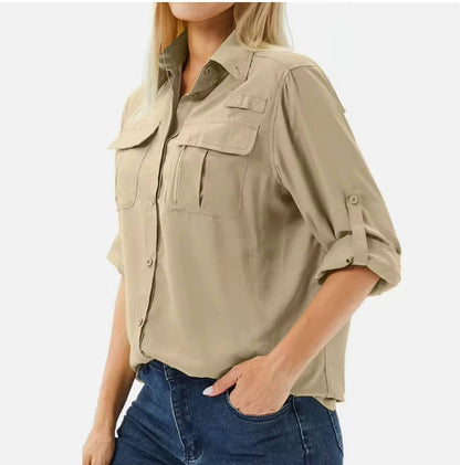 Women's Long Sleeve Hiking Shirt UPF 50 Roll-Up Safari Style