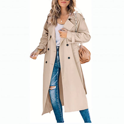 Women's Long Trench Coat Double-Breasted Belted Cuffs