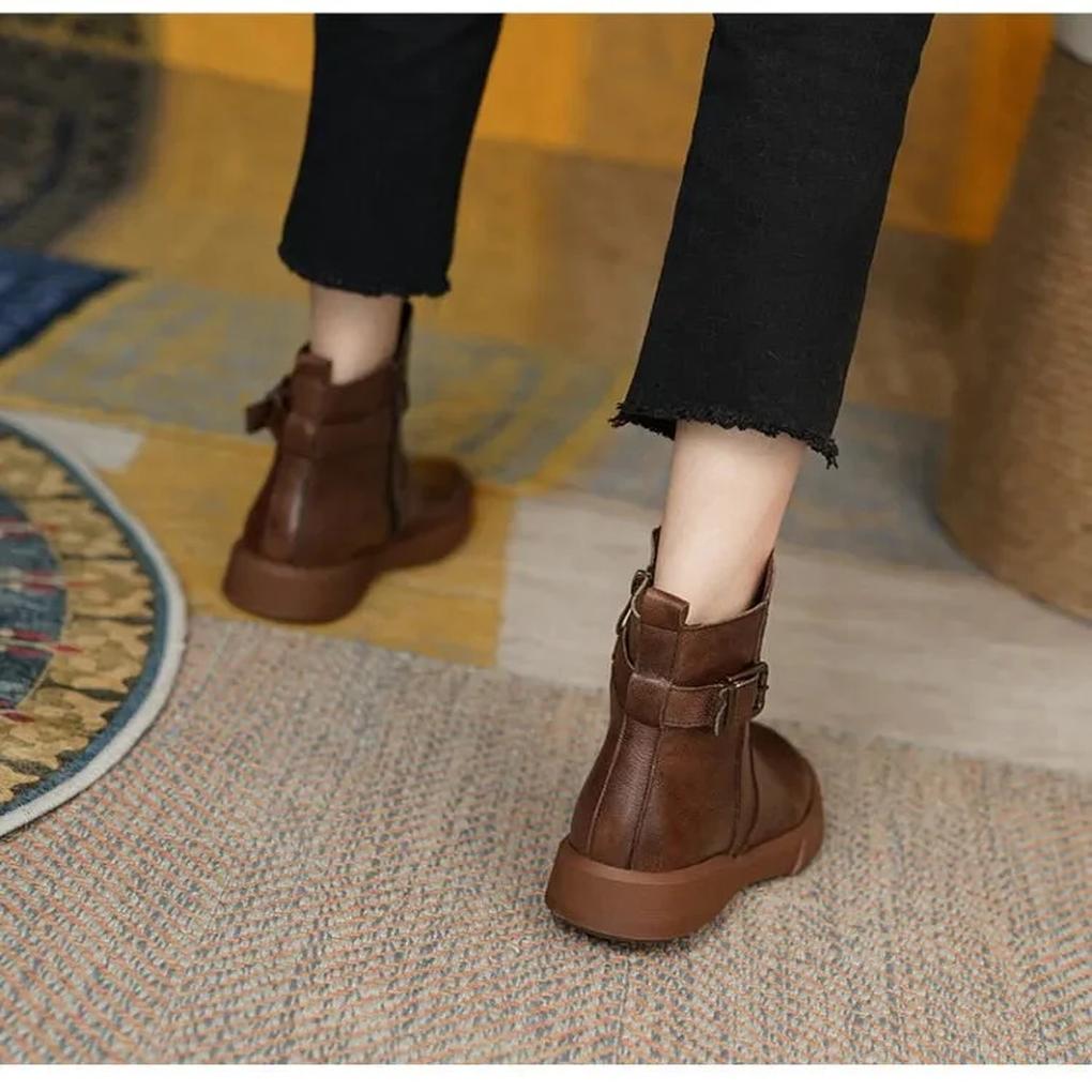 Women's Ankle Boots Retro Leather Brown