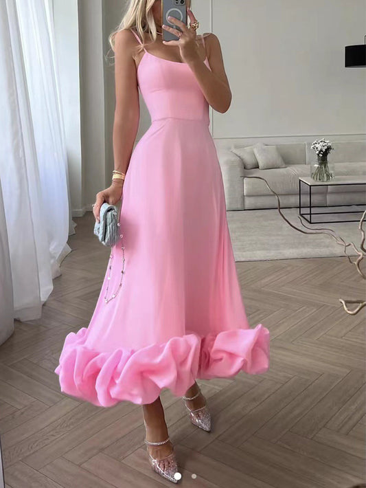 Women's Ruffle Midi Evening Dress - Fashinoza