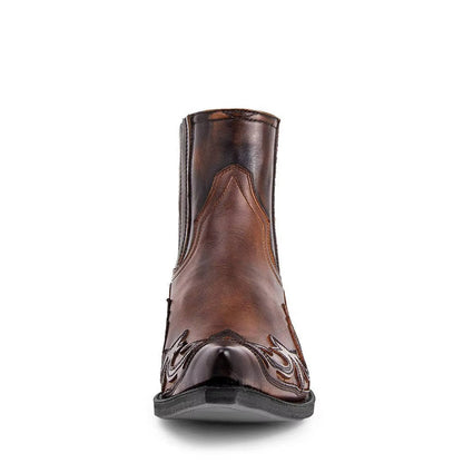 Western Cowboy Ankle Boots Embroidered Pointed Toe Leather Unisex Boots