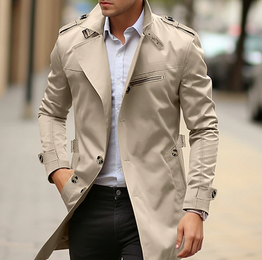 Men's Double-Breasted Long Coat - Fashinoza