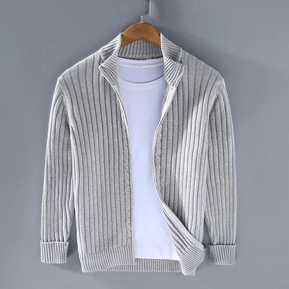 Men's Open Front Cardigan Ribbed Knit Fold-Over Collar - Fashinoza