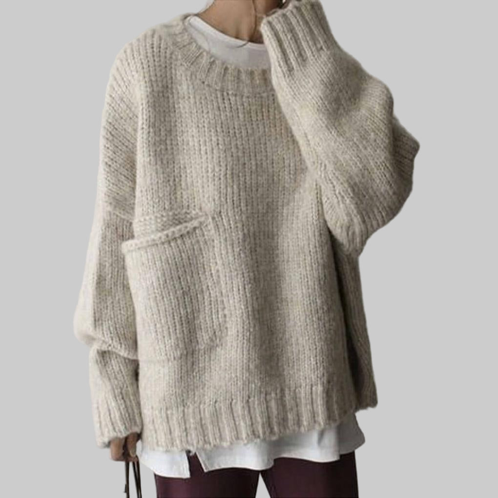 Women's Oversized Ivory Sweater Relaxed Fit - Fashinoza