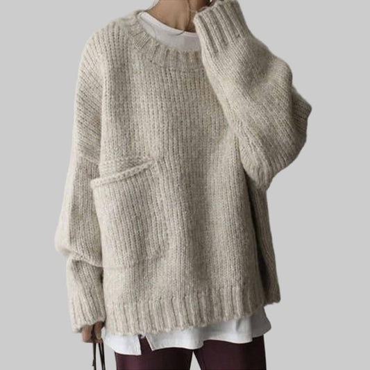 Women's Oversized Ivory Sweater Relaxed Fit - Fashinoza