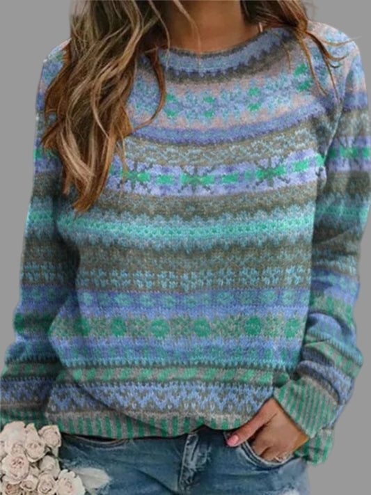 Women's Round Neck Sweater Soft Vintage Blue - Fashinoza