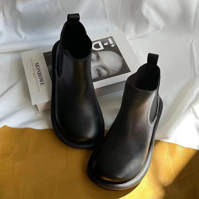 Women's Slip On Boots Comfortable Leather Brown