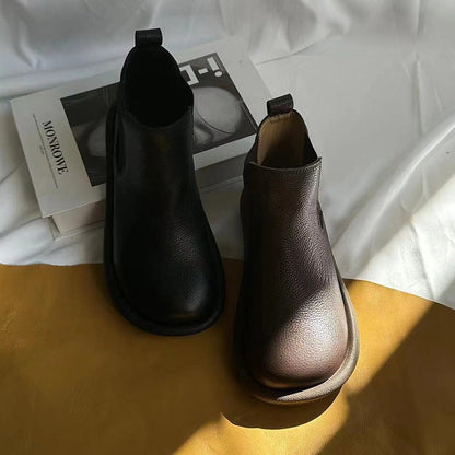 Women's Slip On Boots Comfortable Leather Brown