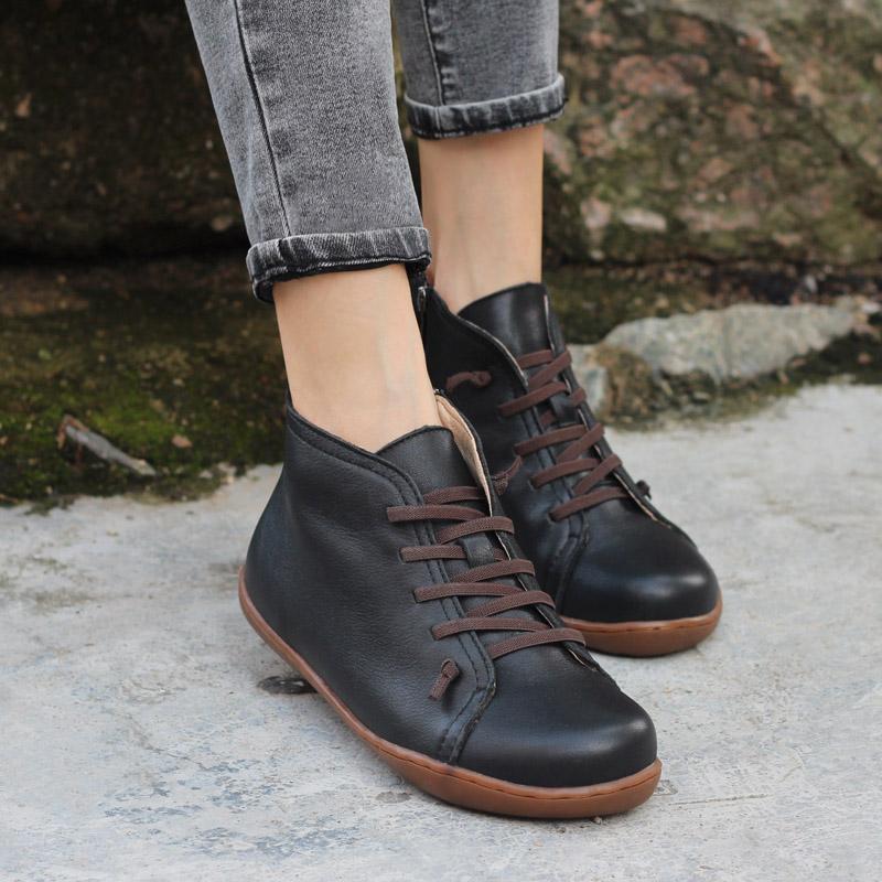 Women's Low Ankle Boots Lace Up Rounded Toe