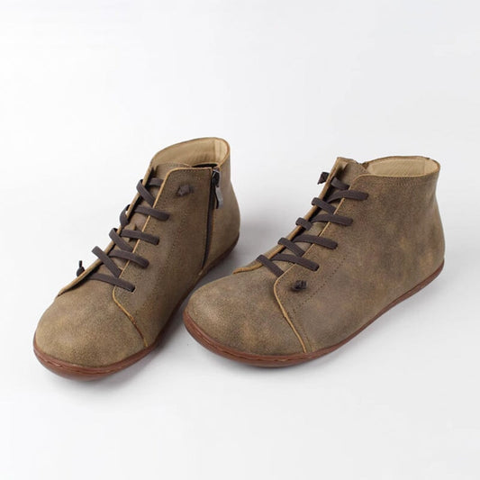 Women's Low Ankle Boots Lace Up Rounded Toe - Fashinoza