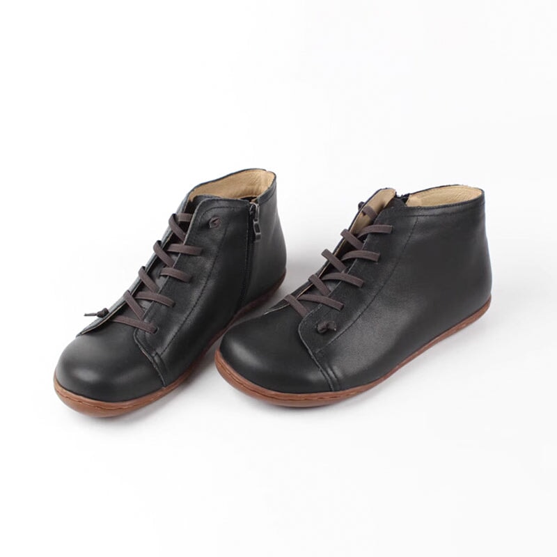 Women's Low Ankle Boots Lace Up Rounded Toe