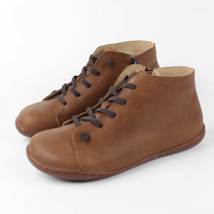 Women's Low Ankle Boots Lace Up Rounded Toe