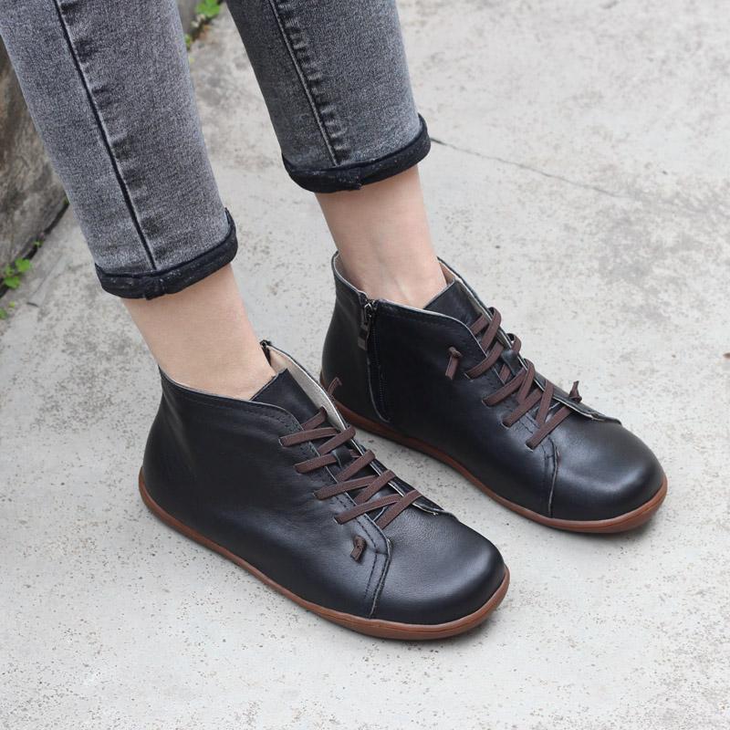 Women's Low Ankle Boots Lace Up Rounded Toe
