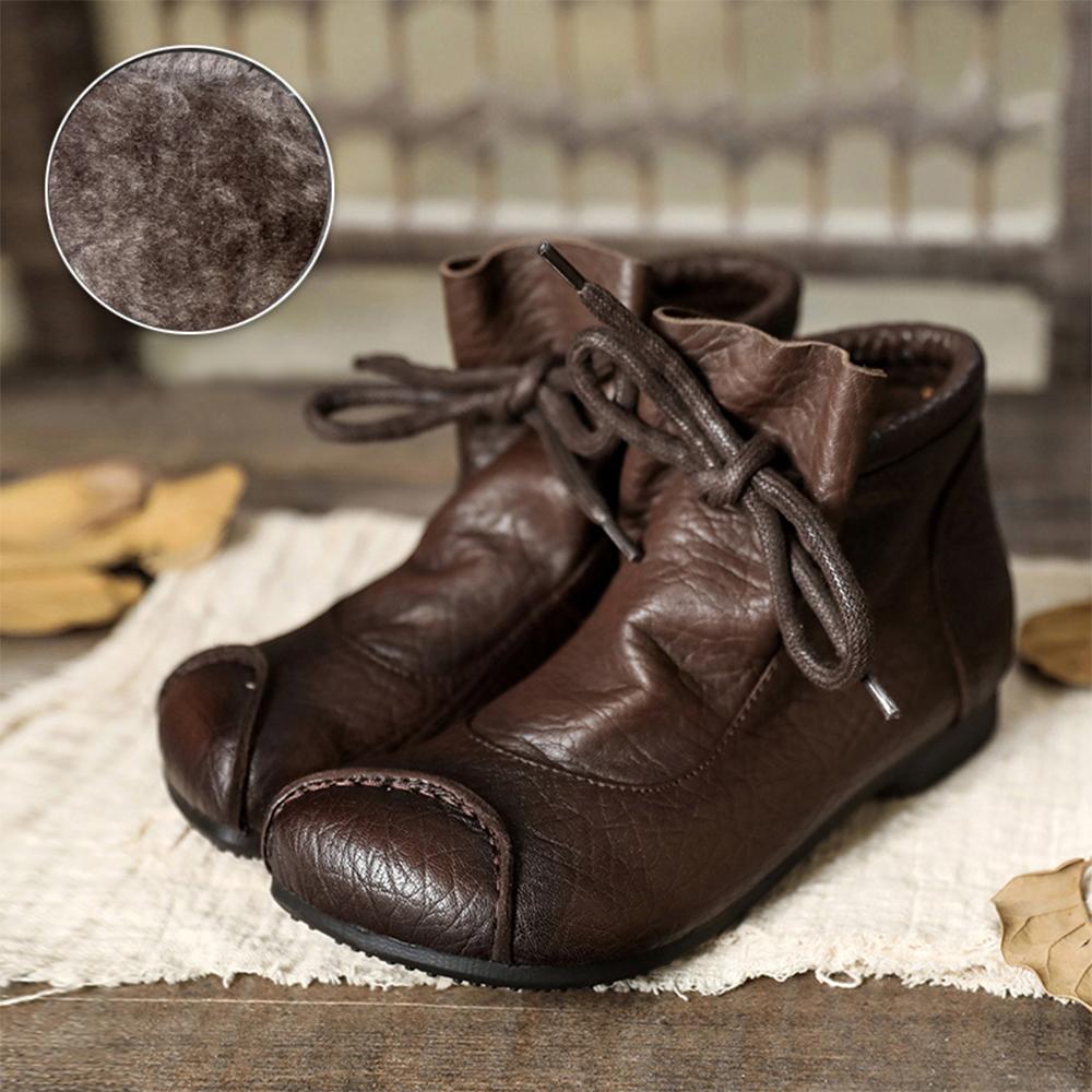Women's Flat Lace-Up Ankle Boots - Fashinoza