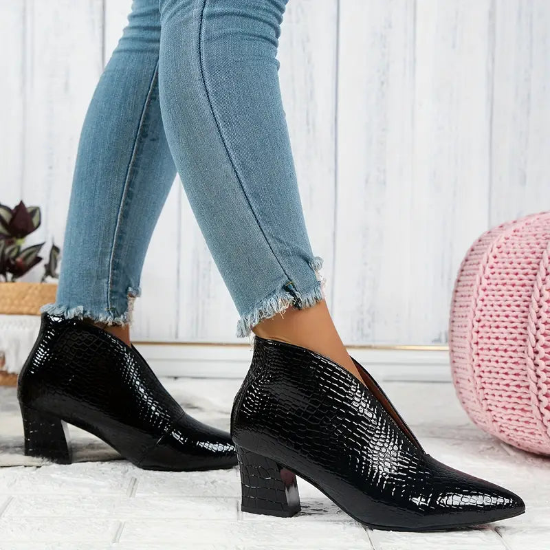 Women's Ankle Boots Textured Mid Block Heel