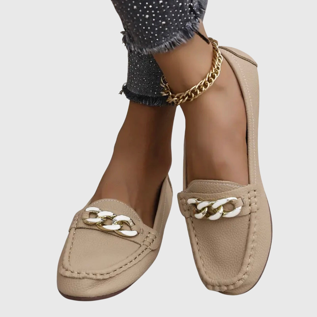 Women's Slip On Loafers Gold Chain Detail Flat Shoes