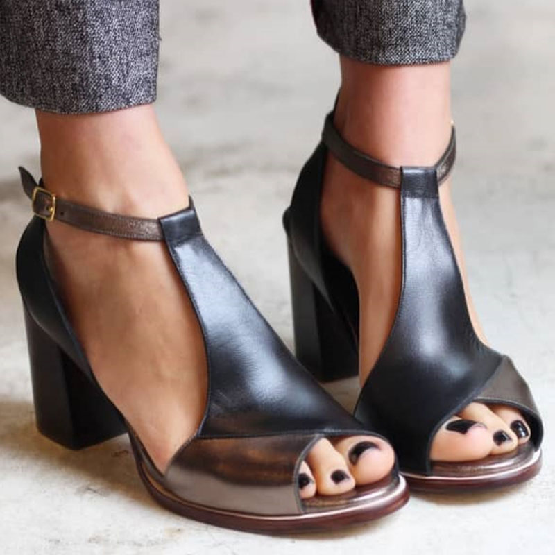 Women's Block Heel Ankle Strap Sandals - Fashinoza