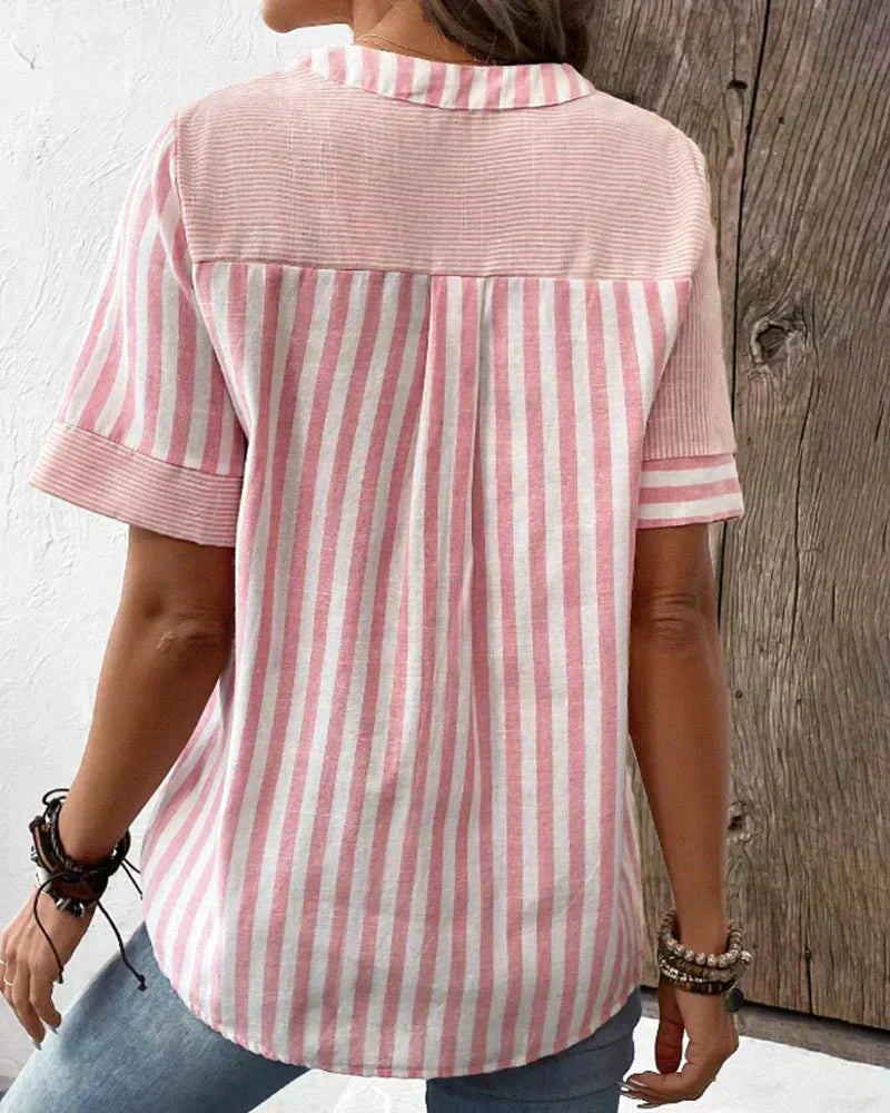 Women's Stripe Blouse Button Front