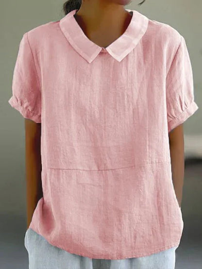 Women's Short Sleeve Casual Blouse Peter Pan Collar