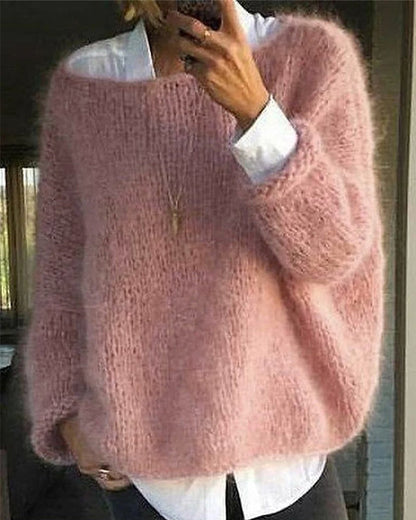 Women's Knit Sweater Long Sleeves Ribbed Cuffs - 
Fashinoza