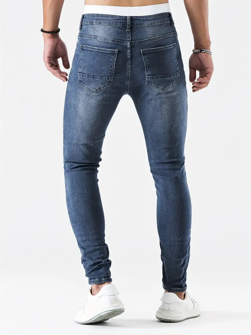 Men's Ripped Skinny Jeans Distressed Denim Blue