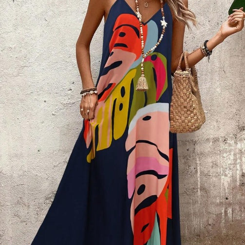 Women's Leaf Print Maxi Dress