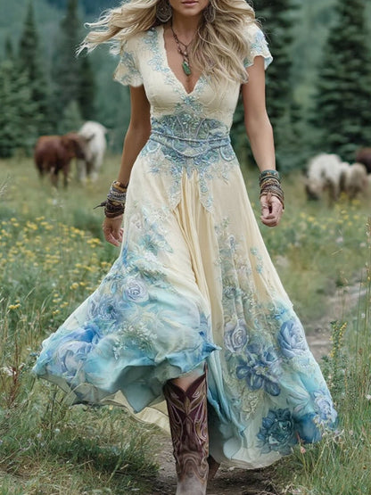 Women's Floral Maxi Dress Gradient Print