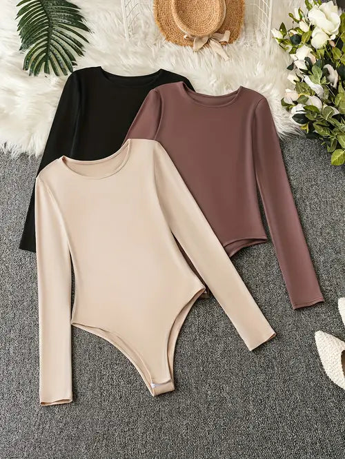 Women's Long Sleeve Bodysuits 3-Pack - Fashinoza