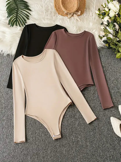 Women's Long Sleeve Bodysuits 3-Pack - Fashinoza