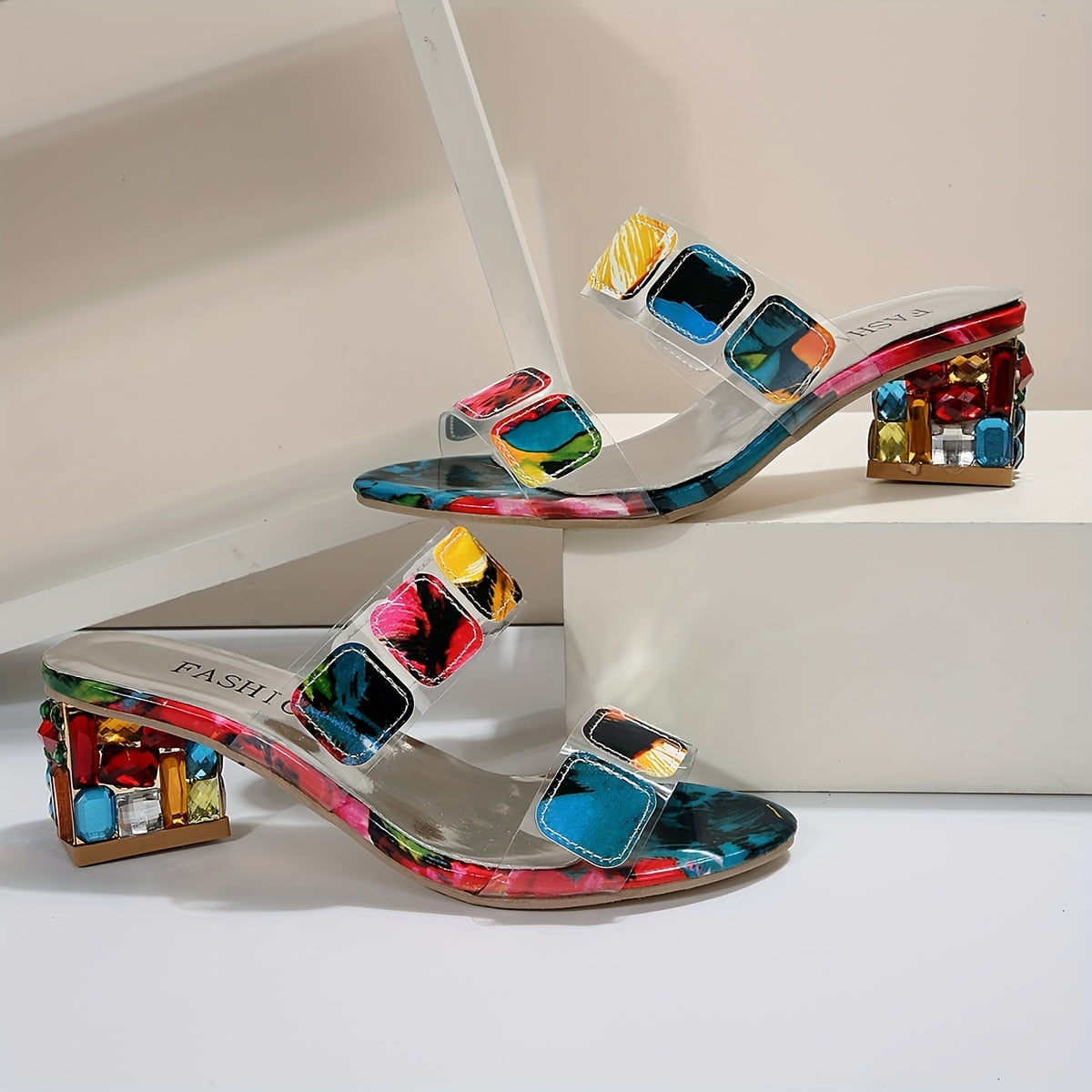 Women's Slide Sandals Decorative Block Heel