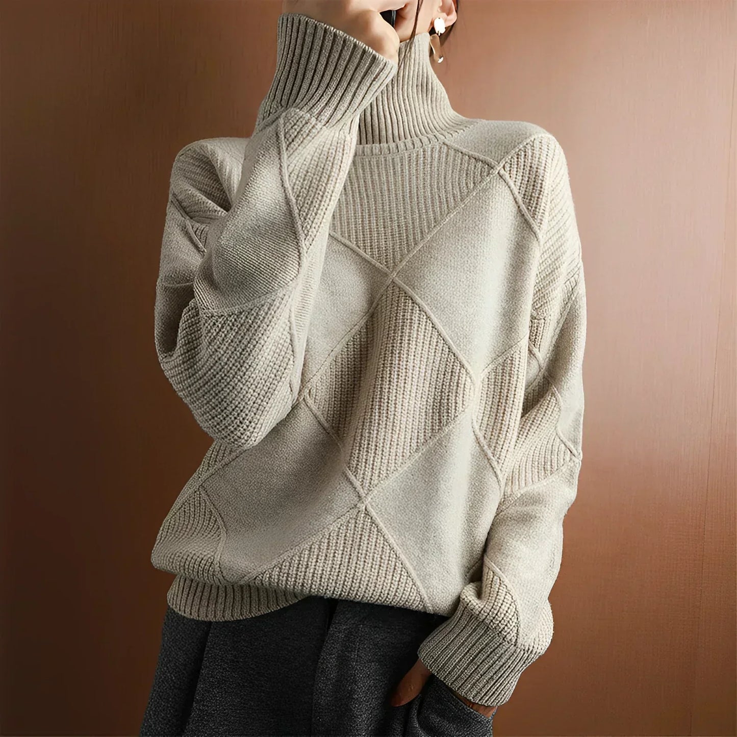 Women’s Textured Knit Turtleneck Sweater Cozy Ribbed