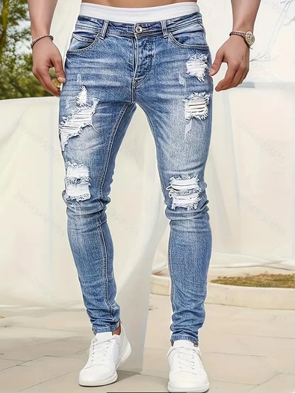 Men's Ripped Skinny Jeans Distressed Denim Blue - Fashinoza