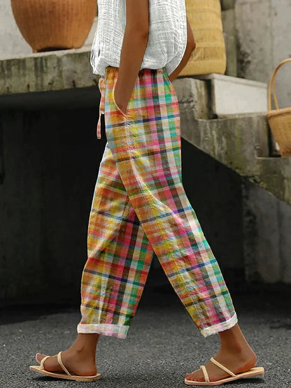 Women's Checkered Pants Comfortable - Fashinoza
