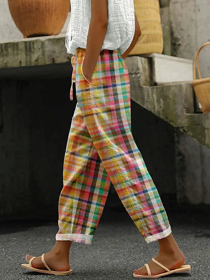 Women's Cropped Trousers Drawstring Waist - Fashinoza