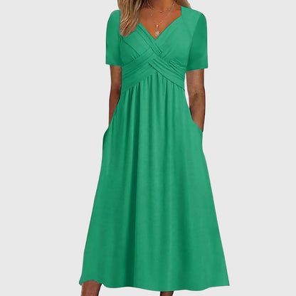 Jasmine | Womens V Neck Flowy Midi Dress