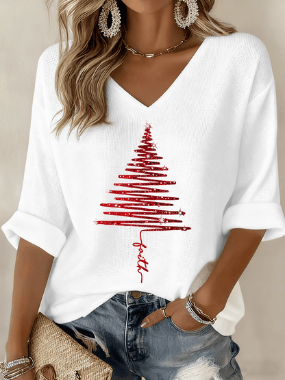 Women's Graphic Print V-Neck Blouse - Fashinoza