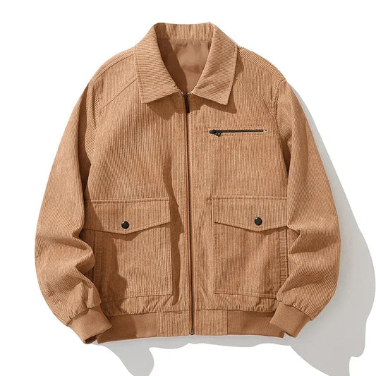 Men's Corduroy Bomber Jacket Relaxed Fit Casual - 
Fashinoza