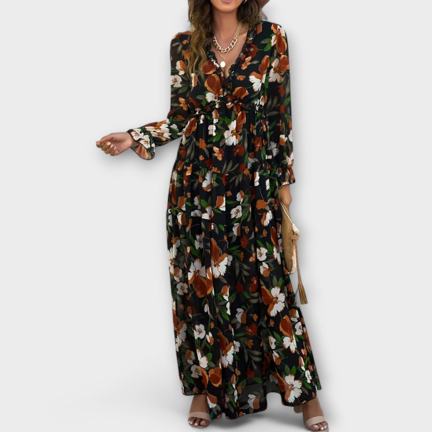 Women's Floral V-Neck Tiered Dress