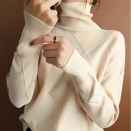 Women’s Textured Knit Turtleneck Sweater Cozy Ribbed