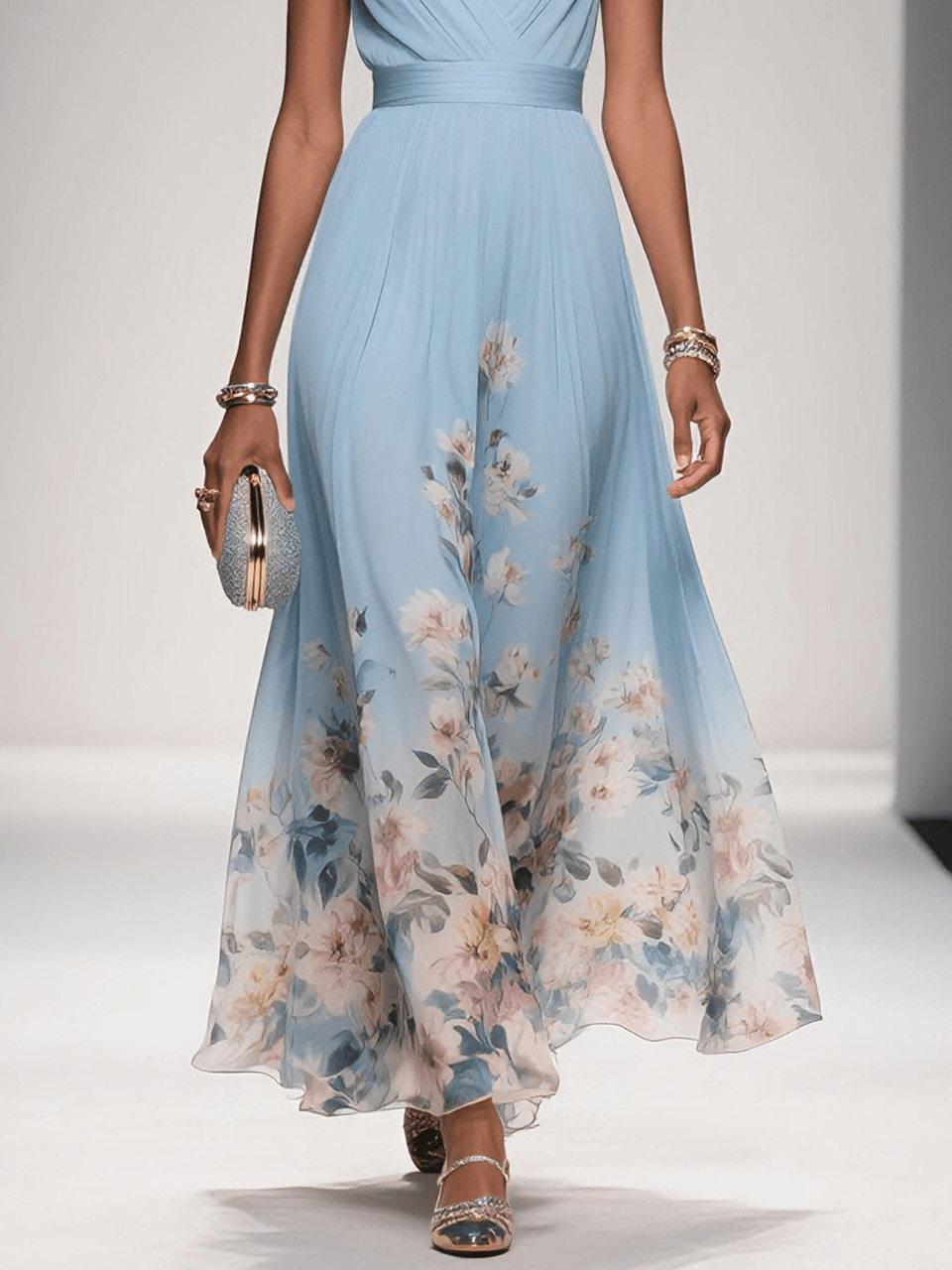 Women's Floral Maxi Dress Sleeveless V-Neck