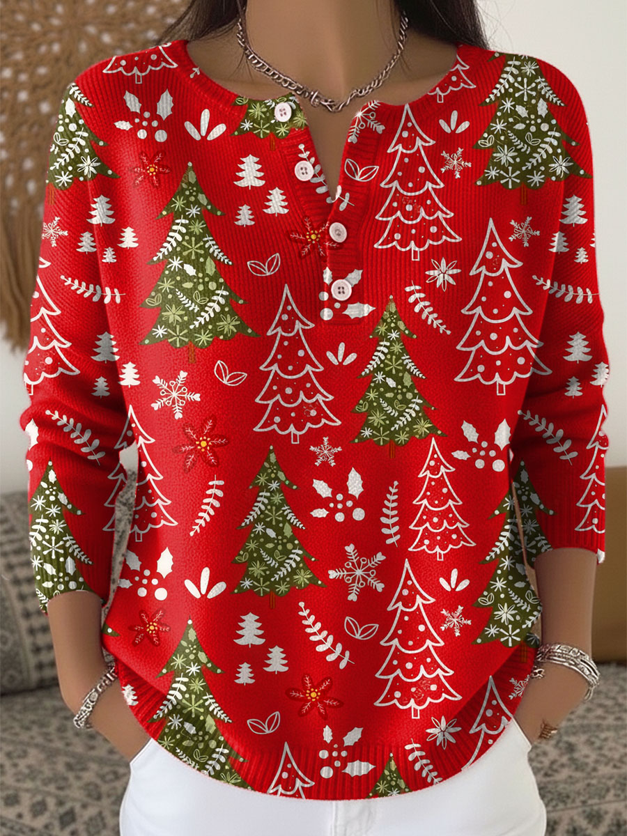 Women's Christmas Sweater Button Front