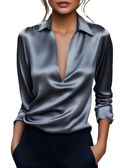 Women's Collared V-Neck Blouse