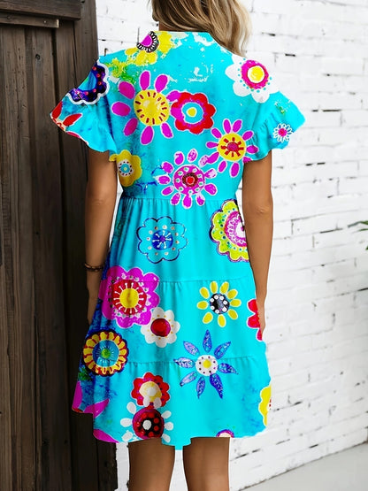 Women's Floral Maxi Dress Flowy Draped Design