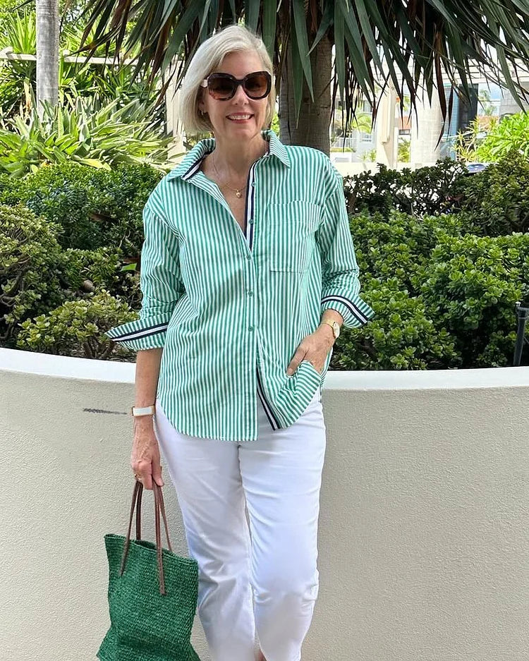 Hailey | Women Spring Relaxed Striped Button Down Shirt