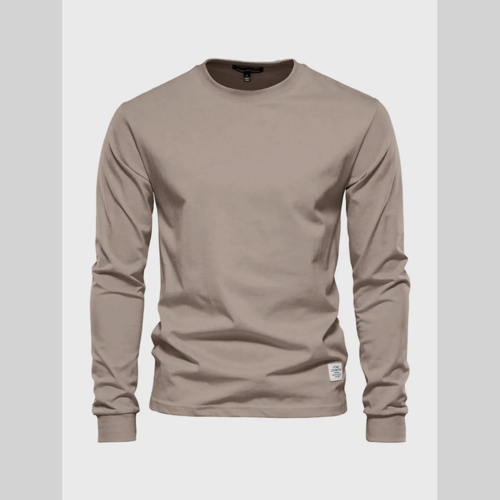 Men's Long Sleeved Round Neck Shirt Classic Cotton