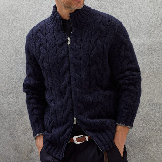 Men's Cable Knit Cardigan Zip-Up - Fashinoza