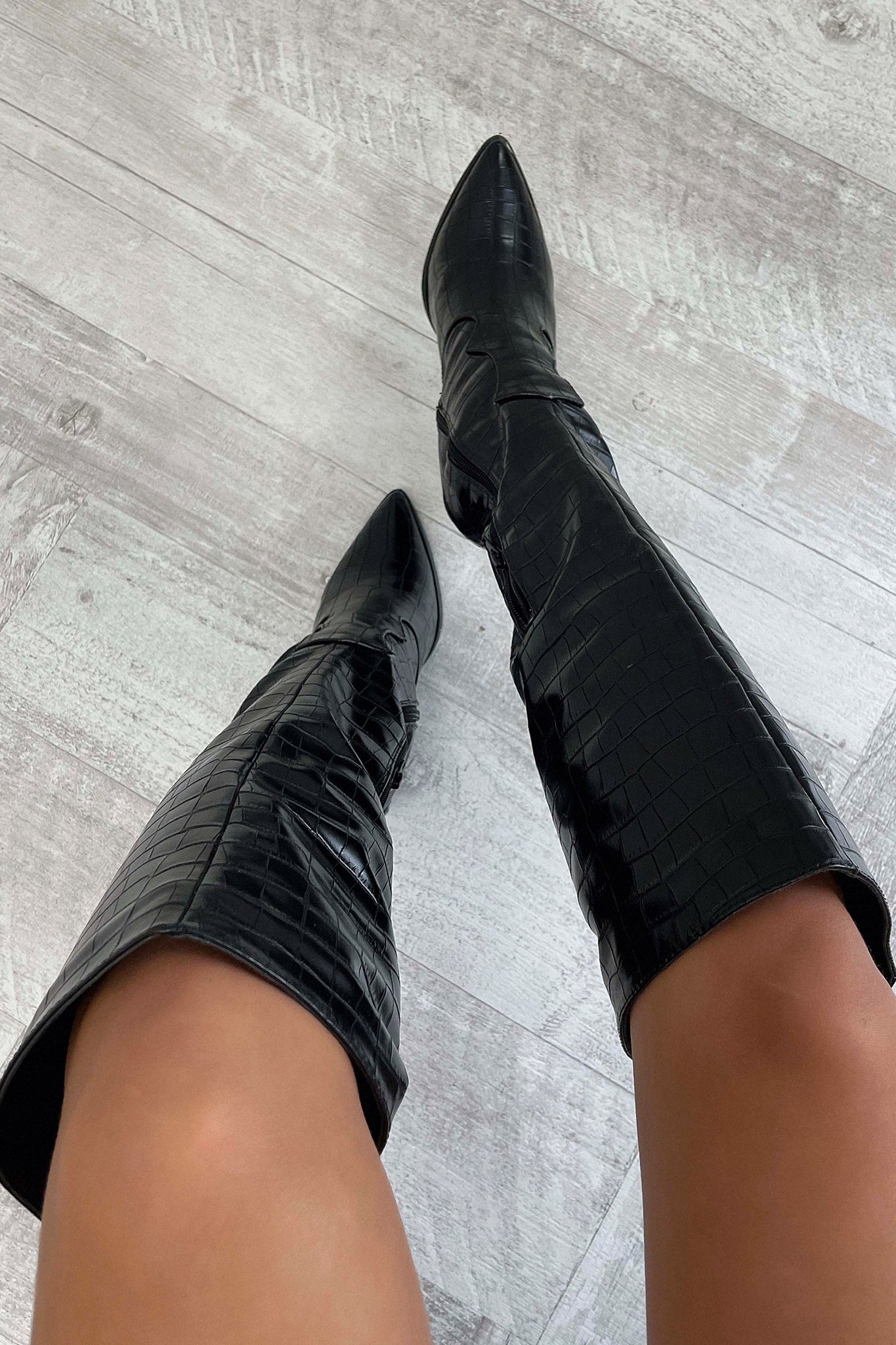 Women's Knee-High Block Heel Boots Textured Design