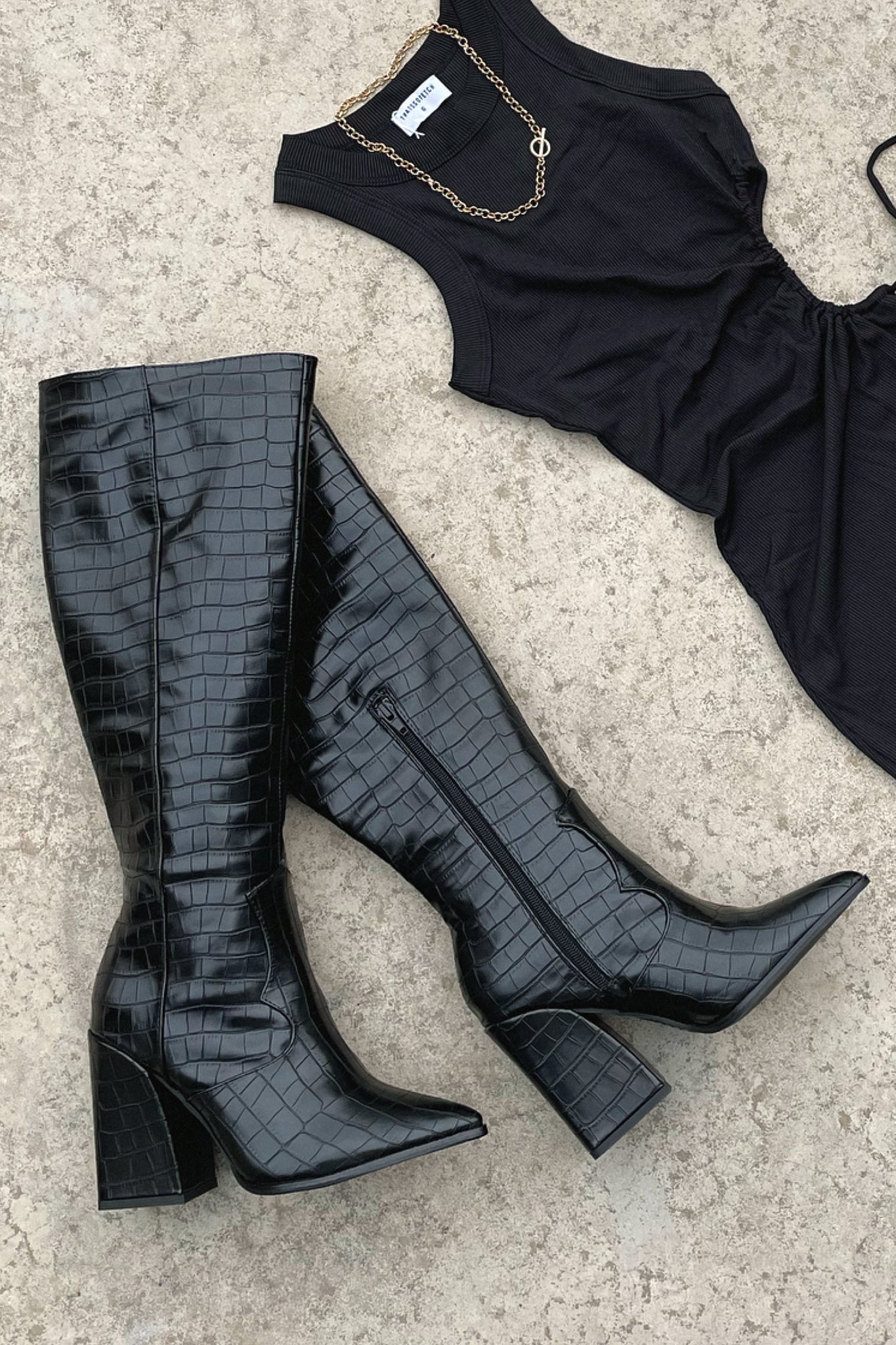 Women's Knee-High Block Heel Boots Textured Design