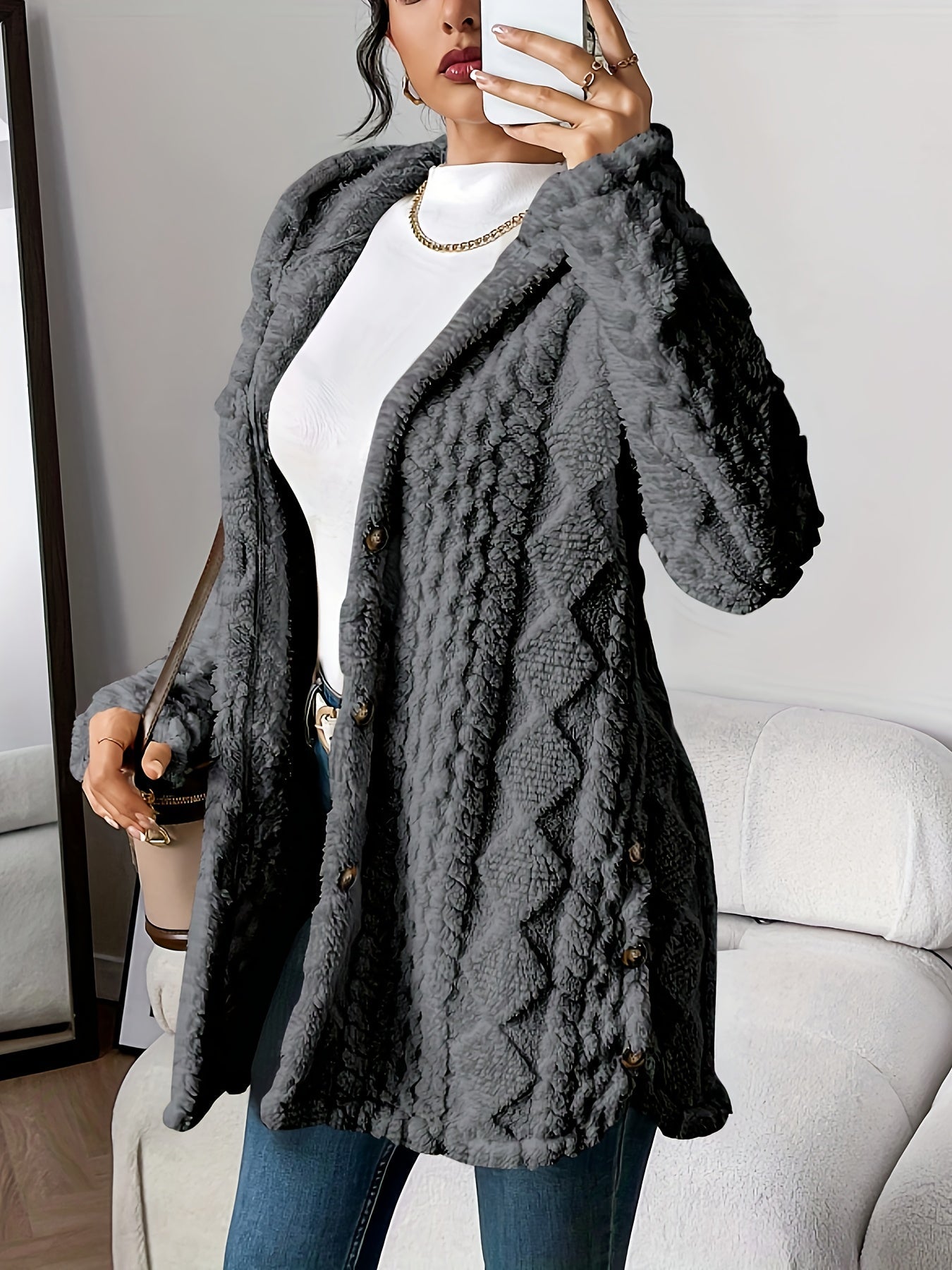 Women's Hooded Cardigan Button Front Closure