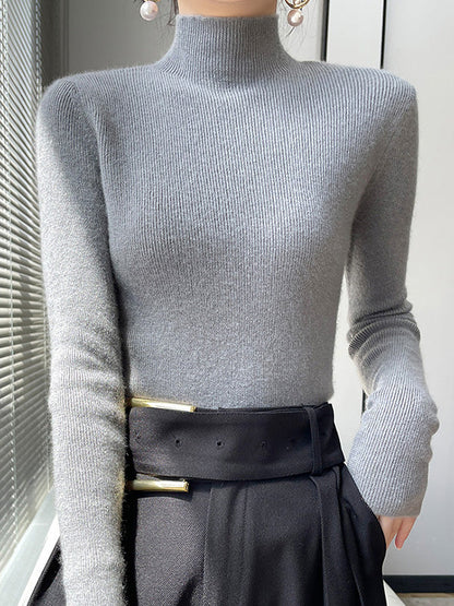 Elegant Ribbed Knit Turtleneck Sweater